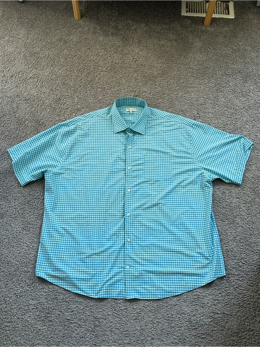 Peter Millar Summer Comfort Men's Turquoise Gingham Short-Sleeve Button-Up Shirt